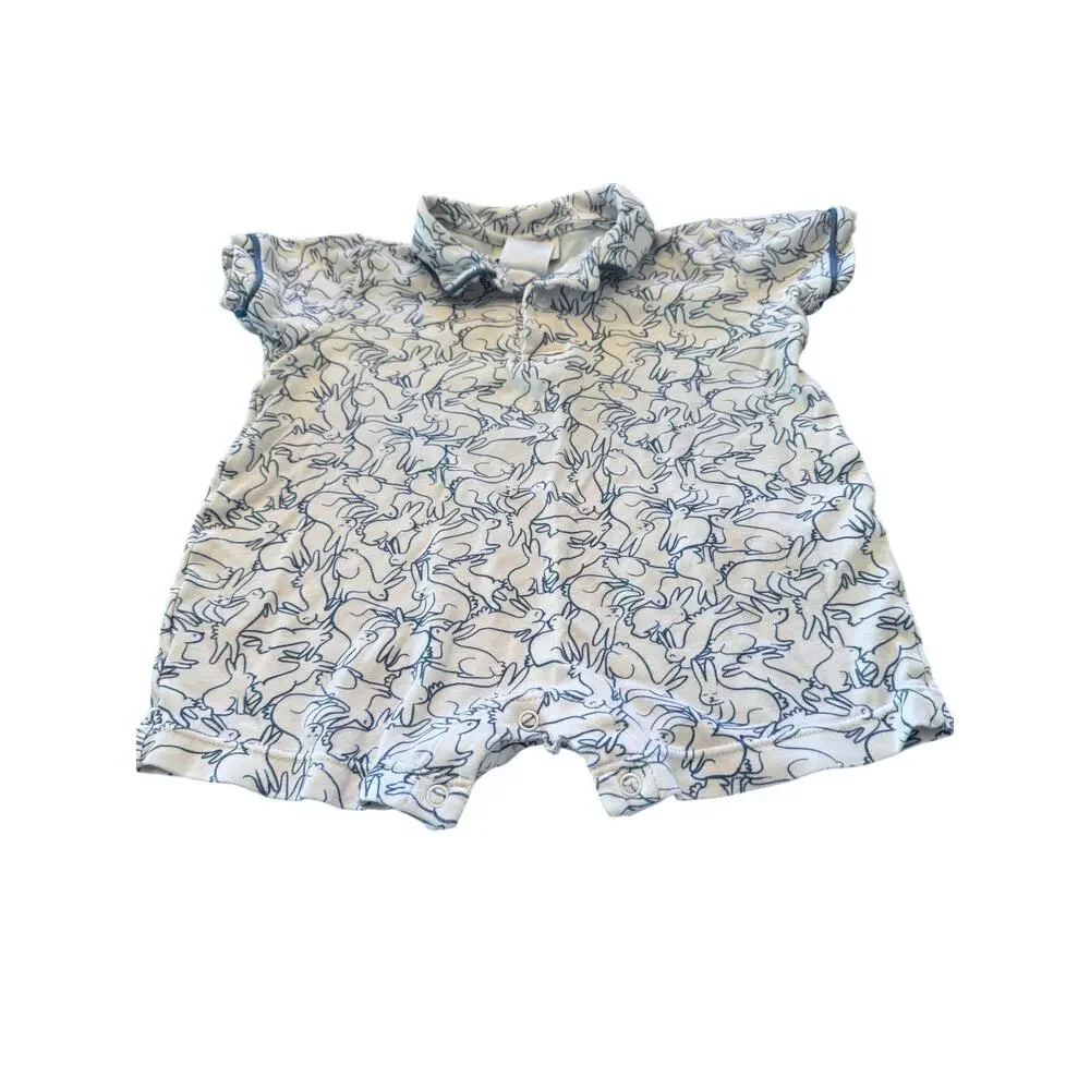 Ruth & Ralph Baby's White Playful Bunnies Pima Harold Romper One Piece Size 18 M